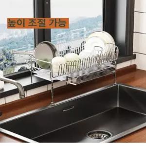 좁은주방 창틀 식기건조대 높이조절 스테인리스 물빠짐 선반 조리대형