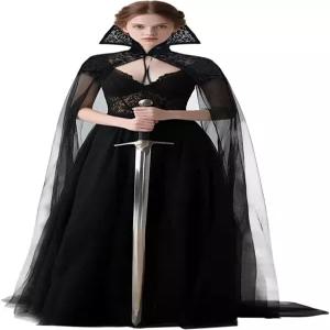 L VOW 고딕 튤 케이프 레이스 뱀파이어 망토 여성용 드라큘라우라 의상 요정 결혼 신부 마녀 코스프레