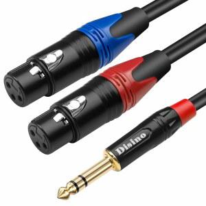 DISINO 듀얼 여성 XLR TO 1 /4 인치(6.35MM) TRS 스테레오 남성 플러그 Y-스플리터 케이블 언밸런스드 2-XLR 1/4 인치 어댑터 패치 코드 - 10피트