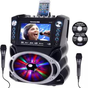 가사 표시 7인치 화면이 있는 노래방 기기 CD+G DVD MP3+G 및 USB 지원 LED 디스코 조명이 무선 블루투스