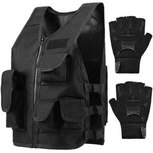SATINIOR 전술 조끼 에어소프트 페인트볼 전투용 통기성 반손가락 무지 숏 장갑 포함 아웃도어용