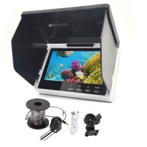 5인치 수중 낚시 카메라 휴대용 LCD 모니터 HD 어군 탐지기 선 바이저 | 1000TVL IPS 방수 수심 측정기 100피트 케이블 1000MAH 배터리 스 레이크 보트 카약 낚시용 이상적인 선물