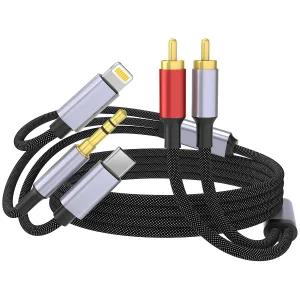WORLDBOYU USB C 3.5mm to RCA 케이블 라이트닝 수컷 AUX 오디오 어댑터 하이파이 사운드 헤드폰 잭 용