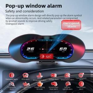 2025년형 OBD2 자동차 게이지 P5 LCD 속도계 헤드업 디스플레이  알람 경사계 시계 포함