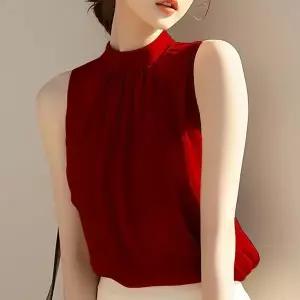 미중 여성 반팔티 루즈핏 데일리 쉬폰 기품 홀터넥 블라우스 여름 반팔 티셔츠aq