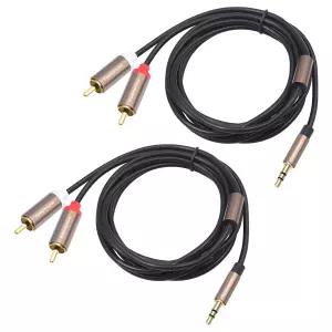 Yumiwoow 3.5mm to RCA 케이블 2개 세트 수컷 Aux 오디오 어댑터 하이파이 사운드 금속 케이스 Y 스플리터