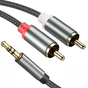 10FT 3.5mm to RCA 케이블 - 나일론 꼬임 AUX 오디오 어댑터 스마트폰 태블릿 및 스피커 호환
