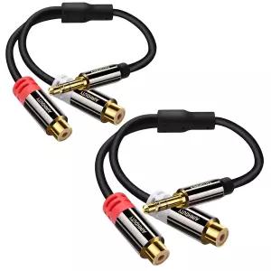 AUX to RCA Y 스플리터 케이블 2개 세트 3.5mm 수컷 암컷 스테레오 오디오 어댑터 1/8 커넥터 0.7 태블릿