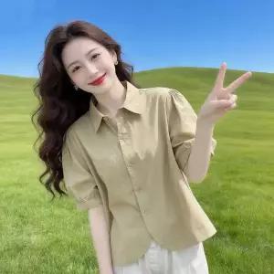 에쥬아 여성 퍼프 반팔 여름 면셔츠 루즈핏 블라우스