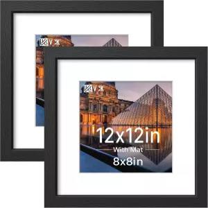 VCK 12x12 실제 유리 검은 나무 8x8 매트 2개 세트 강화 갤러리 프레임 벽걸이 디스플레이 사진 예술 작품