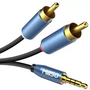 MillSO RCA to 3.5mm 어댑터 AUX 케이블 1/8 수컷 스테레오 오디오 코드 3FT