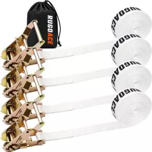 4PK 1 x 10ft 무한 래칫 스트랩 2500파운드 화이트 텐트 RUGOACE 화물 캐노피 트레일러 카약 오토바이