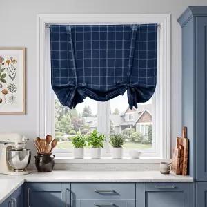 NICETOWN 100 블랙아웃 블루 플래드 업 발롱 커튼 34W x 45L 1개 소형 창문용 조절식 열 차단 패널 로드
