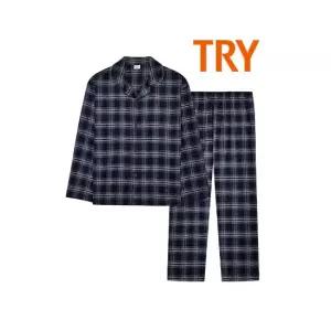 트라이 남자 순면 기모 가을 초겨울 긴팔 9부 잠옷 파자마 상하 세트 카라 큰 체크 홈웨어
