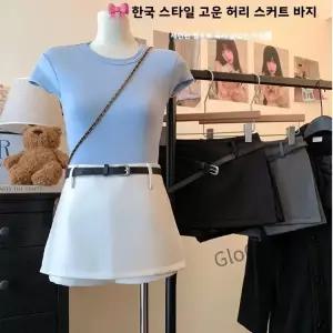 하이웨이스트 A라인 미니스커트 안전팬츠 내장 스파이시걸 숏스커트 하프 바디 폴리에스터 섬유 장식 3D