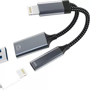 Kefiany Lightning to USB-A 2 in 1 어댑터 충전 케이블 14 프로 맥스용 키보드 마우스 플래시 드라이브