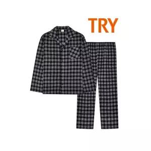 트라이 남자 순면 선염 기모 가을 초겨울 긴팔 9부 바지 잠옷 파자마 상하 세트 카라 체크