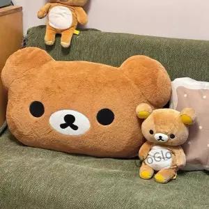 리라쿠마 봉제 베개 부드러운 곰 인형 쿠션 귀여운 만화 캐릭터 장식 홈 소파 편안한 수면 취미 선물