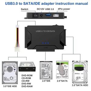 SATA/IDE to USB 3.0 어댑터 하드 드라이브 케이블 컨버터 2.5/3.5 인치 SATA 및 IDE HDD 지원 6TB PC 맥북