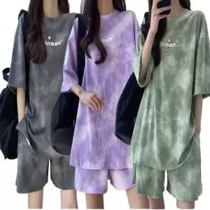 트레이닝복 반팔 휴양지 여름 반바지 나염 패턴 세트