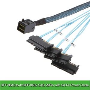 [호환품]미니 SAS to 케이블 SFF-8643 커넥터 SATA 전원 어댑터 포함 4X 29 핀