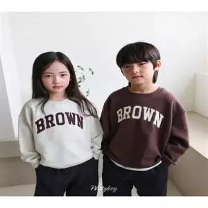 브라운 아치 아플리케 자수 루즈핏 맨투맨 키즈 주니어