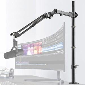 FRGYEE 마이크 붐 암 높이 조절 가능한 오버헤드 스탠드 SHURE SM7B BLUE YETI HYPERX QUADCAST S 및 기타 마이크용 라이저 포함