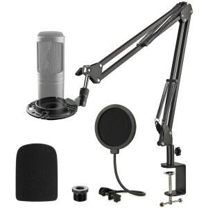 AUDIO TECHNICA AT2020 마이크 스탠드 붐 암 서스펜션 시저 스탠드(쇼크 마운트 포함) 팝 필터 AT2020용 업그레이드된 헤비 듀티 클램프 AT2020USB+ AT2035 콘덴서 스튜디오