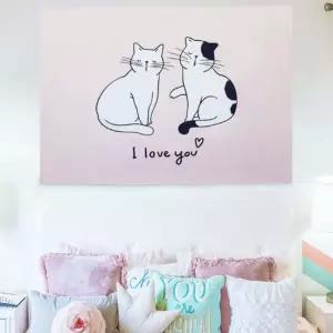 사각가랜드 대형 패브릭 포스터 고양이 M포스터 가랜드 인테리어가 가림막 바란스 벽장식 꾸미기 월데코 촬