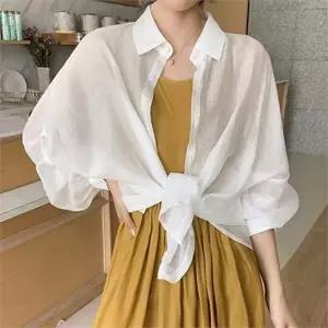 여름 시스루 블라우스 데일리 가오리핏 간절기 여성 루즈핏 셔츠 휴양지 베이직 오버핏 와이셔츠 휴가철