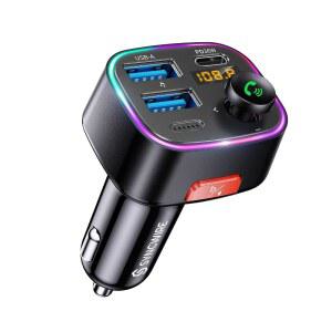 핸즈프리 통화를 위한 SYNCWIRE 블루투스 5.4 카 어댑터 48W FM 송신기 | 라이트 스위치 고속 충전(PD 36W 및 12W) 하이파이 베이스 사운드 LED 디스플레이 USB 드라이브 지원 무선 라디오 음악