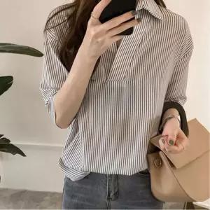 여성 카라 오피스룩 남방 스트라이프셔츠 7부 여름