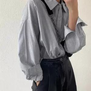 카라 스트라이프 단가라 클래식 여성 잔 셔츠 남방