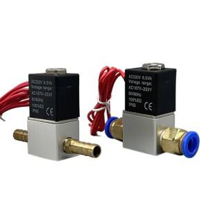 12V 24V 220V 공압 전기 솔레노이드 밸브 2 위치 포트 정상 폐쇄 공기 마그네틱 6mm 8mm 호스 바브 연결
