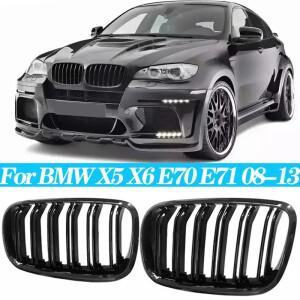 [호환품]BMW 호환 X5 X6 E70 E71 광택 블랙 자동차 범퍼 신장 그릴 전면 더블 슬랫 2008-2013 레이싱
