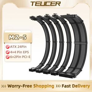 TEUCER MZ-5 PSU 연장 케이블 키트 350mm ATX 24핀 GPU PCI-E 6+2핀 8핀 CPU EPS 4+4핀 18AWG 전원 코드(빗