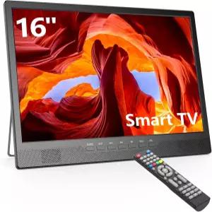 데소브리 16인치 소형 스마트 TV - WiFi 180 불릿 인 캠핑 침실 RV 파티오 실내 및 실외 사용을 위한