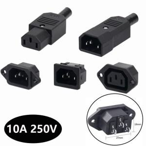 IEC320 10A 250V 검정색 남성 여성 도킹 플러그 커넥터 Rewireable C13 C14 Power Konektor 3 핀 AC 소켓