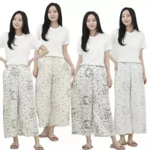 고급 허리밴딩 집앞룩 구름면 데일리 뜨왈패턴 여성 8부바지 여름바지 뜨왈 홈웨어 통바지 와이드 잠옷바지