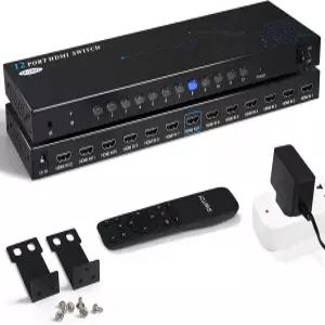12 포트 8 HDMI 스위치 in 1 IR 리모컨 포함 4K 스위처 셀렉터 4K@30Hz 노트북 PS5 Xbox Fire TV 블루레이
