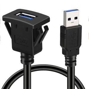 USB 3.0 남성-여성 AUX 플러시 패널 마운트 연장 케이블 자동차 트럭 보트 바이크 오토바이 대시 보드 1M