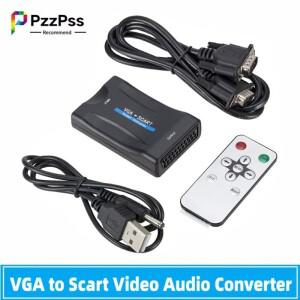 VGA-스카트 비디오 오디오 변환 어댑터 (VGA 케이블 USB 리모컨 포함) NTSC PAL SECAM 표준 TV 포맷 입력