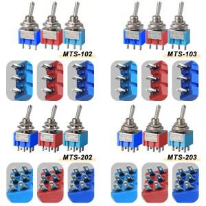 3색 6A 125VAC DPDT 로커 스위치 MTS-102 103 203 토글 6mm 미니 (방수 캡 포함)
