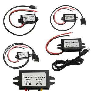 전원 어댑터 컨버터 DC-DC 스텝 다운 모듈 USB-A 암컷 C타입 듀얼 오픈 와이어 커넥터 방수 CE 12V 24V-5V