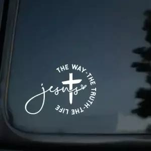 1Jesus Road Christian 자동차 스티커 - 십자가 디자인 스트랩