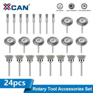 XCAN 스틸 와이어 브러시 디스크 24pcs Dremel 로타리 도구 액세서리 용 연마 휠 메탈 녹 제거 세트