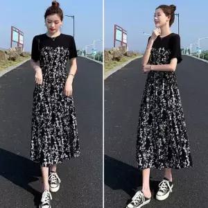 여성 플라워 패턴 하이웨스트 롱원피스