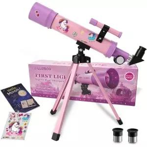 위한 망원경 50mm 100배율 핑크 퍼플 유니콘 스티커 삼각대와 DIY 포함된 STEM 교육용 장난감으로 직접