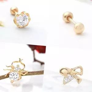 (다올)10K 금 골드 꽃 볼 리본 피어싱 귀걸이