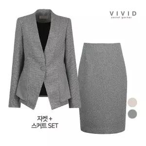 VIVID SET 여성 겨울 노카라 정장울자켓+스커트 세트 2317320